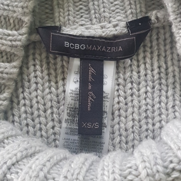 BCBG MAXAZRIA Cable Knit Turtleneck Grey Sweater Tunic Size XS/S - Picture 6 of 13
